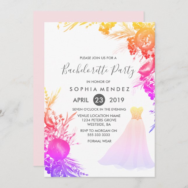 Robe Tropicale Colorée invitation du Bachelorette (Devant / Derrière)