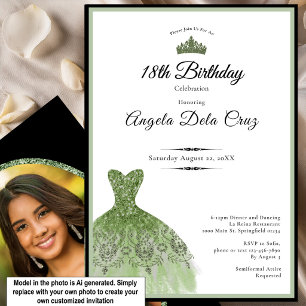 Robe verte élégante de sauge 18 ans invitation déb