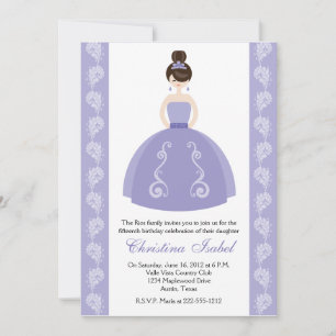 Robe violette Brunette Quinceanera Invitations