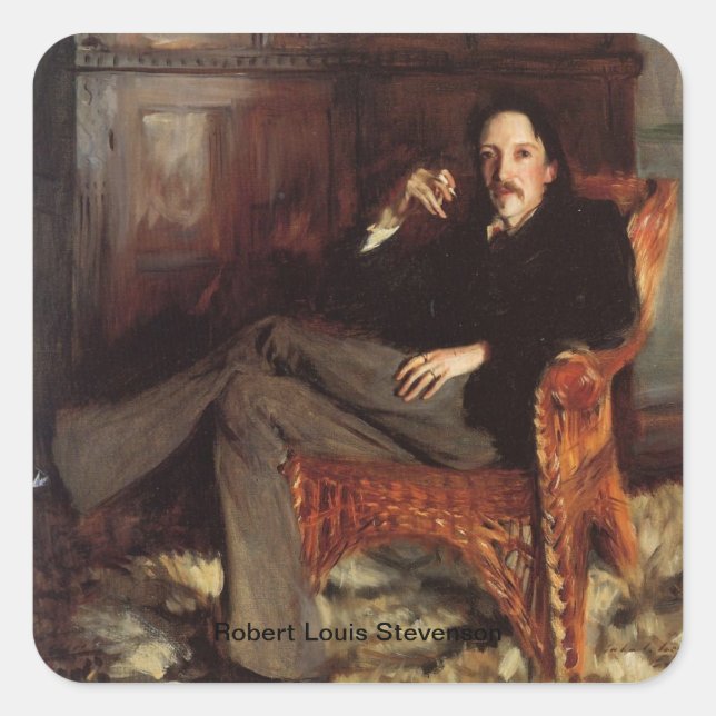 Robert Louis Stevenson Portrait Quadratischer Aufkleber (Vorderseite)