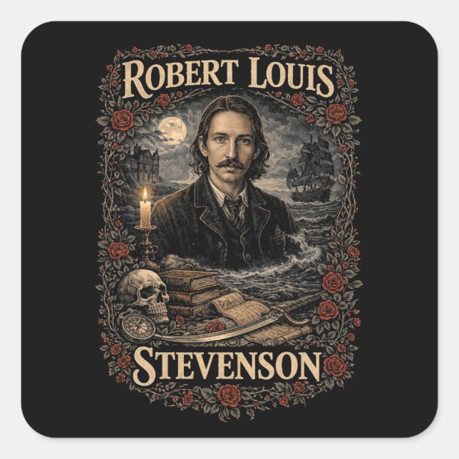 Robert Louis Stevenson Quadratischer Aufkleber (Vorderseite)