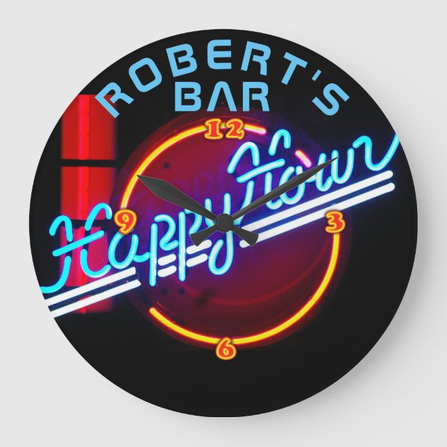 ROBERT - Neon Sign Bar Mancave Den Clock Fun Große Wanduhr (Vorderseite)