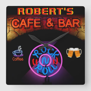 ROBERT - Neon Sign Bar Mancave Den Clock Fun Quadratische Wanduhr