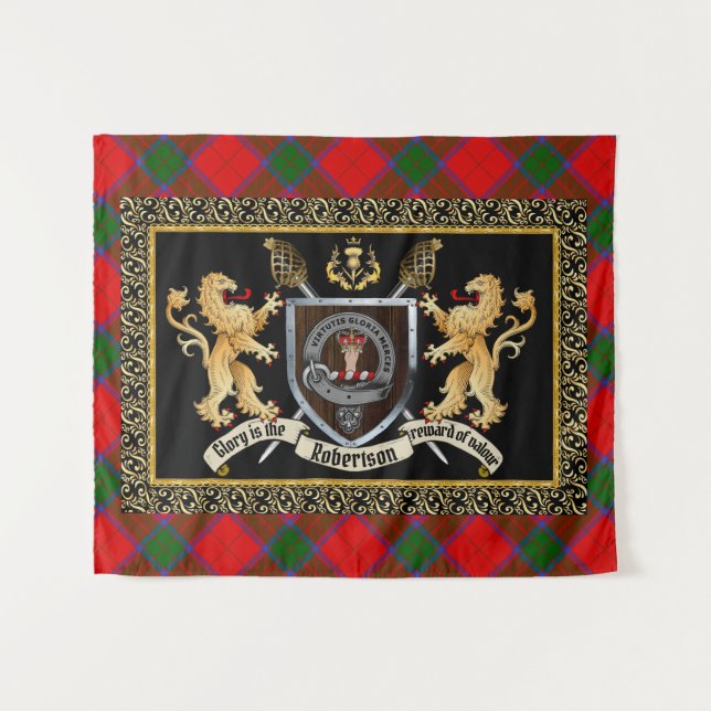 Robertson Clan Abzeichen & Motto w/Lions Wandteppich (Vorderseite (Horizontal))