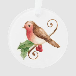 Robin à poitrine rouge avec ornement Holly