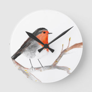 Robin Aquarell Weihnachtskunst festlich Weihnachte Runde Wanduhr