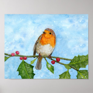 Robin Aquarelle Peinture ~ Poster