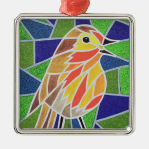 Robin auf Buntglas Ornament Aus Metall