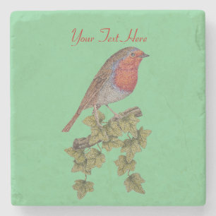 Robin auf Efeu-Blättern wild lebender Vögel Steinuntersetzer