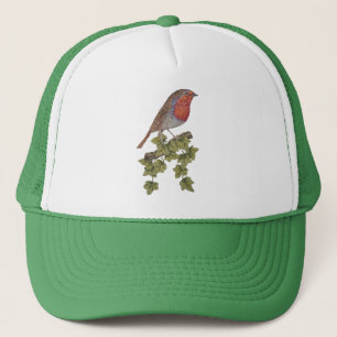 Robin auf Efeu-Laub-Wildvogel Truckerkappe