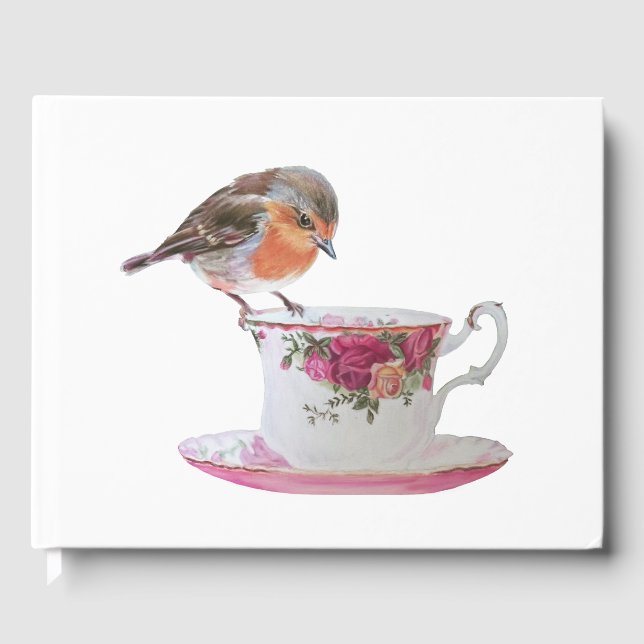 Robin auf einem Gästebuch für eine Teetasse (Vorderseite)