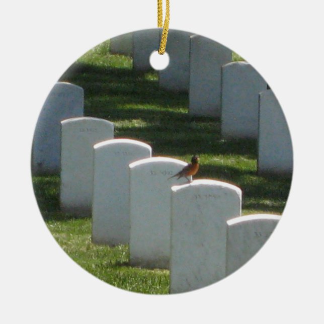Robin auf Grabstein Keramikornament (Vorne)
