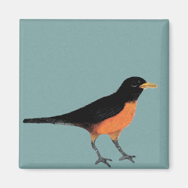 Robin Bird Art Blue Magnet (Vorne)