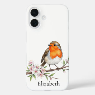 Robin Bird auf Blume Branch Niedlich Bird Personal iPhone 16 Hülle