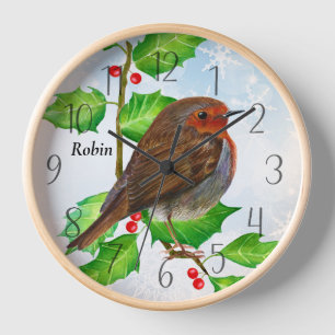 Robin Bird auf Holly Watercolor Uhr