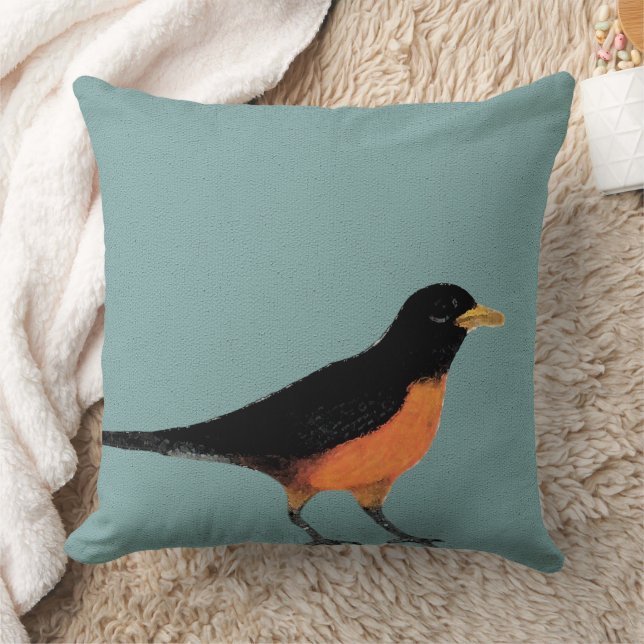 Robin Bird Blue Art Kissen (Decke)