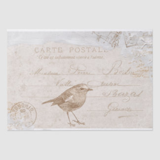 Robin Bird Carte Postale Französisch Decoupage Blu Seidenpapier