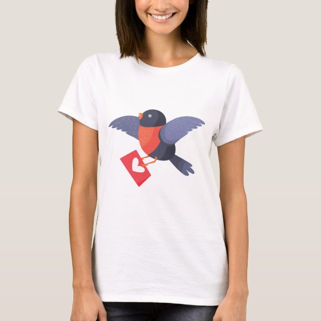 Robin Bird Flying with Red Heart Love Letter T-Shirt (Vorderseite)