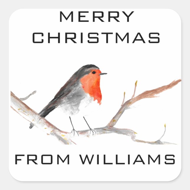 Robin Bird Frohe Weihnachtsfest Niedlich Quadratischer Aufkleber (Vorderseite)