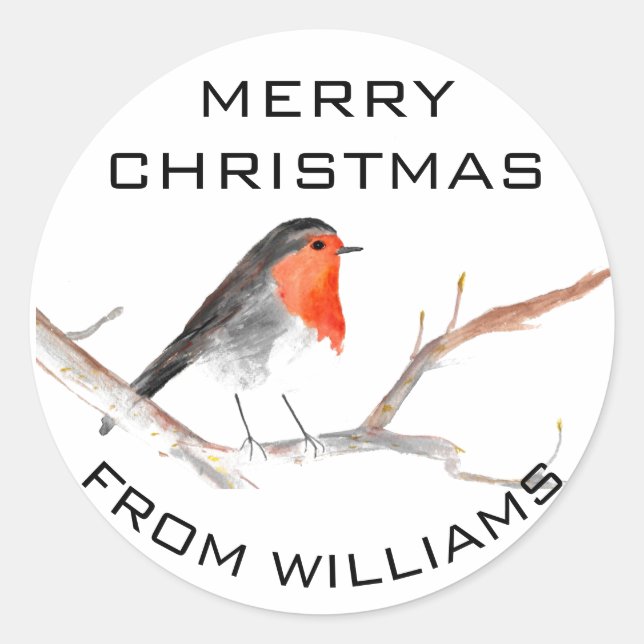 Robin Bird Frohe Weihnachtsfest Niedlich Runder Aufkleber (Vorderseite)