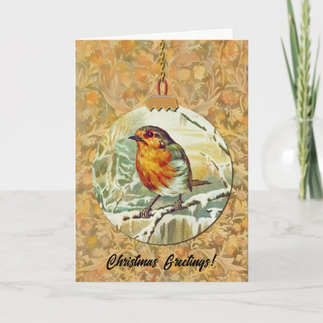 Robin Bird in Snowy Tree Vintager Weihnachtsstil Karte (Vorderseite)