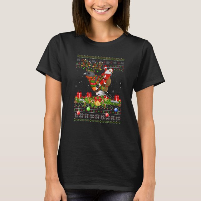 Robin Bird  Ugly Santa Riding Robin Christmas T-Shirt (Vorderseite)