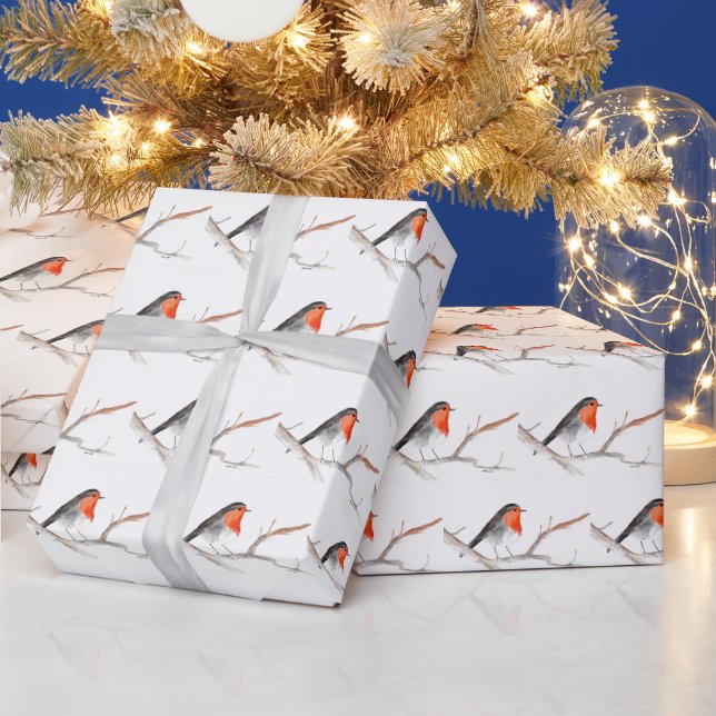 Robin Bird Woodland Rustikale Weihnachtswasserfarb Geschenkpapier (Feiertage)