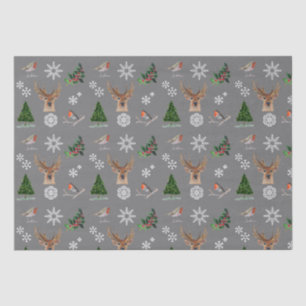 Robin Bird Woodland Stag Deer Winter Aquarell Seidenpapier