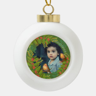 Robin Birds Holly Berry Foto Green Keramik Kugel-Ornament
