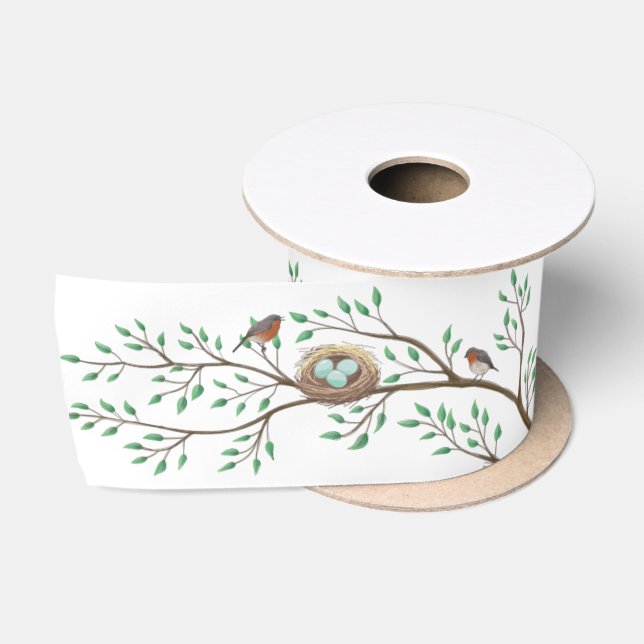 Robin Birds Nest Eggs Spring Baby Dusche Satinband (Spule)