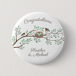 Robin Birds Nest Eggs Spring Baby Shower Button