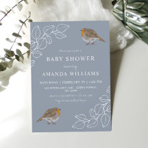 Robin Botanical Dusty Blue Baby Shower 
