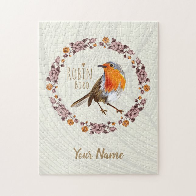 Robin Botanische Vintage Blume für Vogelliebhaber (Vertikal)