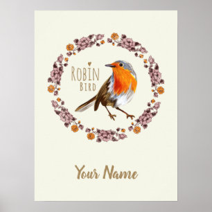 Robin Botanische Vintage Blume für Vogelliebhaber Poster