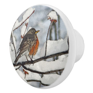 ROBIN, DAS AUF DER SCHNEE-BRANCH-KERAMIK KNOB/PULL KERAMIKKNAUF