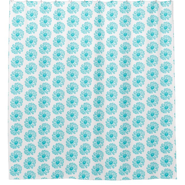 Robin Egg Blue Daisy Print, Hippie Blume Muster Duschvorhang (Vorderseite)