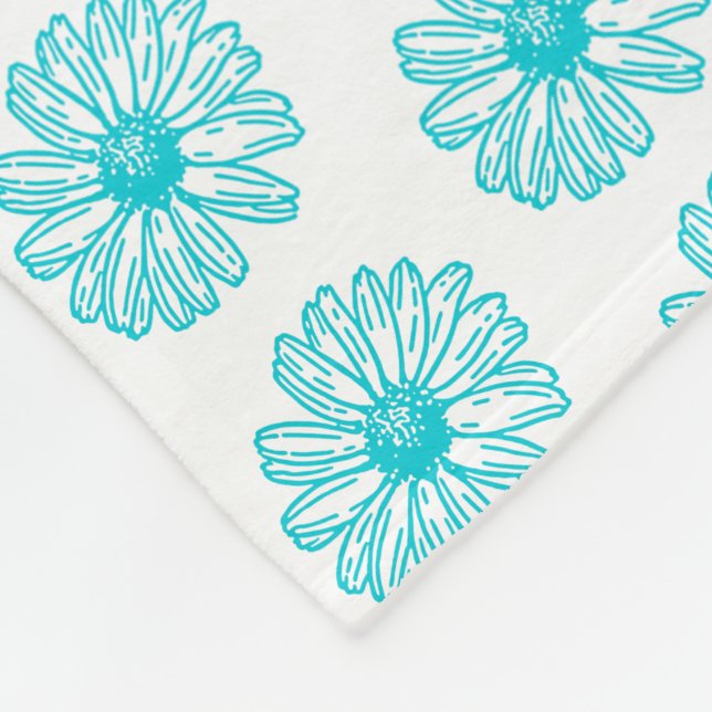Robin Egg Blue Daisy Print, Hippie Blume Muster Fleecedecke (Ecke)