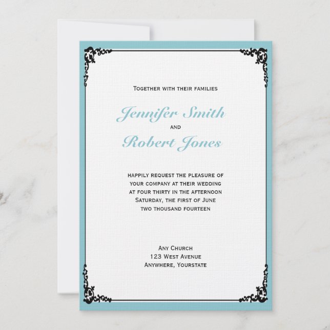 Robin Egg Blue Initials Posh Wedding Einladung (Vorderseite)