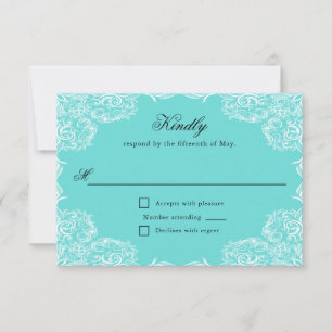 Robin Egg Blue Lace Frame Gray Wedding RSVP Karte