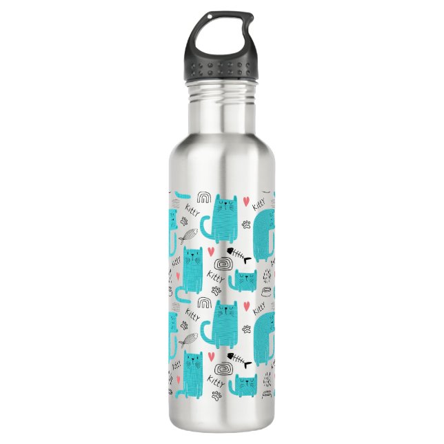 Robin Egg Blue Niedlich Cat Pattern Edelstahlflasche (Vorderseite)