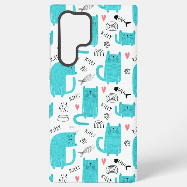 Robin Egg Blue Niedlich Cat Pattern Samsung Galaxy Hülle (Rückseite)