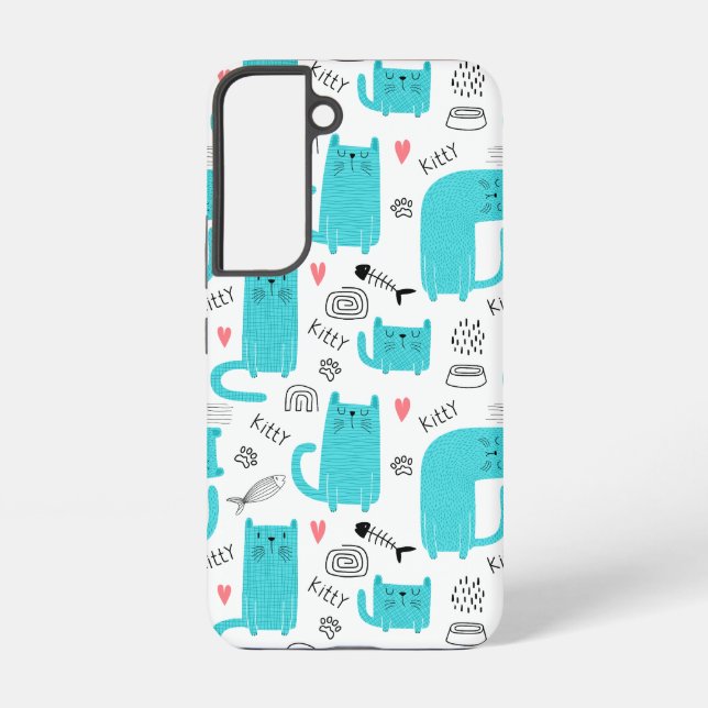 Robin Egg Blue Niedlich Cat Pattern Samsung Galaxy Hülle (Rückseite)