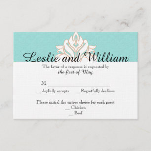 Robin Egg Blue Orange Damask Wedding Response Card RSVP Karte