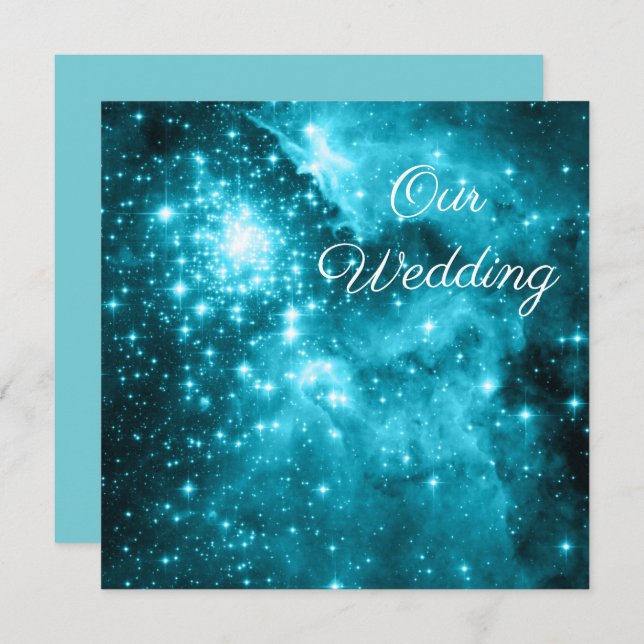 Robin Egg Blue und Aqua Stars Celestial Wedding Einladung (Vorne/Hinten)