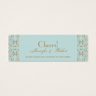 Robin Egg Blue und Gold Damask Trinkkarten