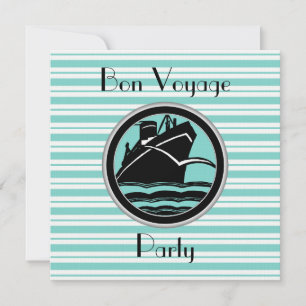 Robin Egg Blue Wht Stripe Black Ship Bon Voyage Einladung