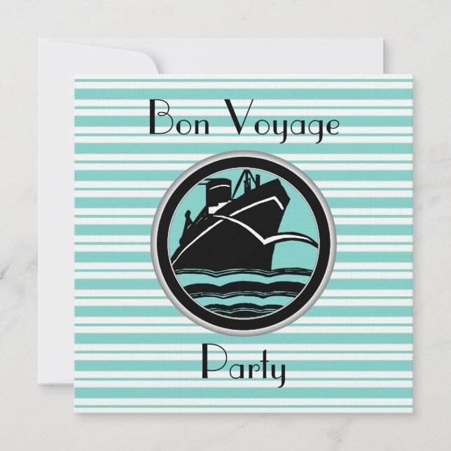 Robin Egg Blue Wht Stripe Black Ship Bon Voyage Einladung (Vorderseite)