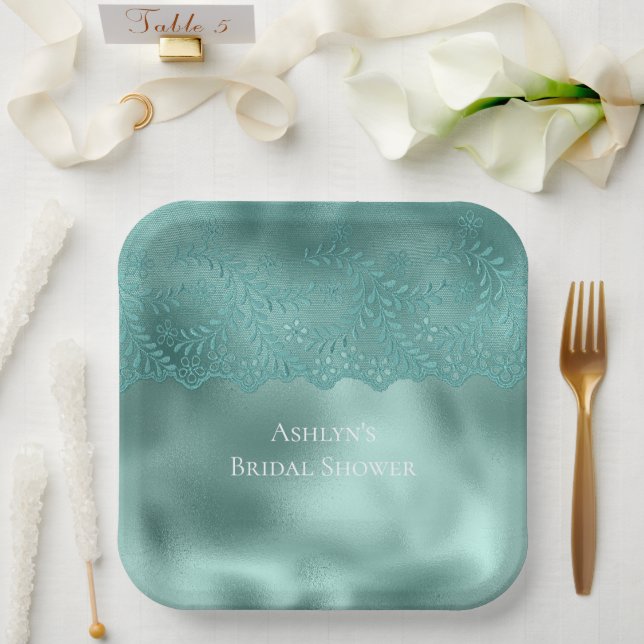 Robin Egg Green Lace Brautparty Pappteller (Hochzeit)