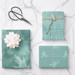 Robin Egg Grünleaf Linen (nicht wirkliche Leinen) Geschenkpapier Set