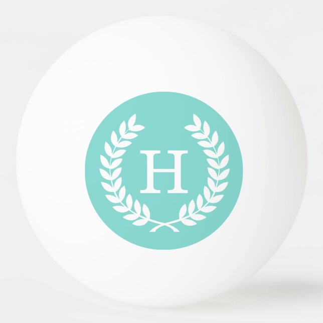 Robin Egg Wht Wheat Laurel Wreath Initial Monogram Tischtennisball (Vorderseite)